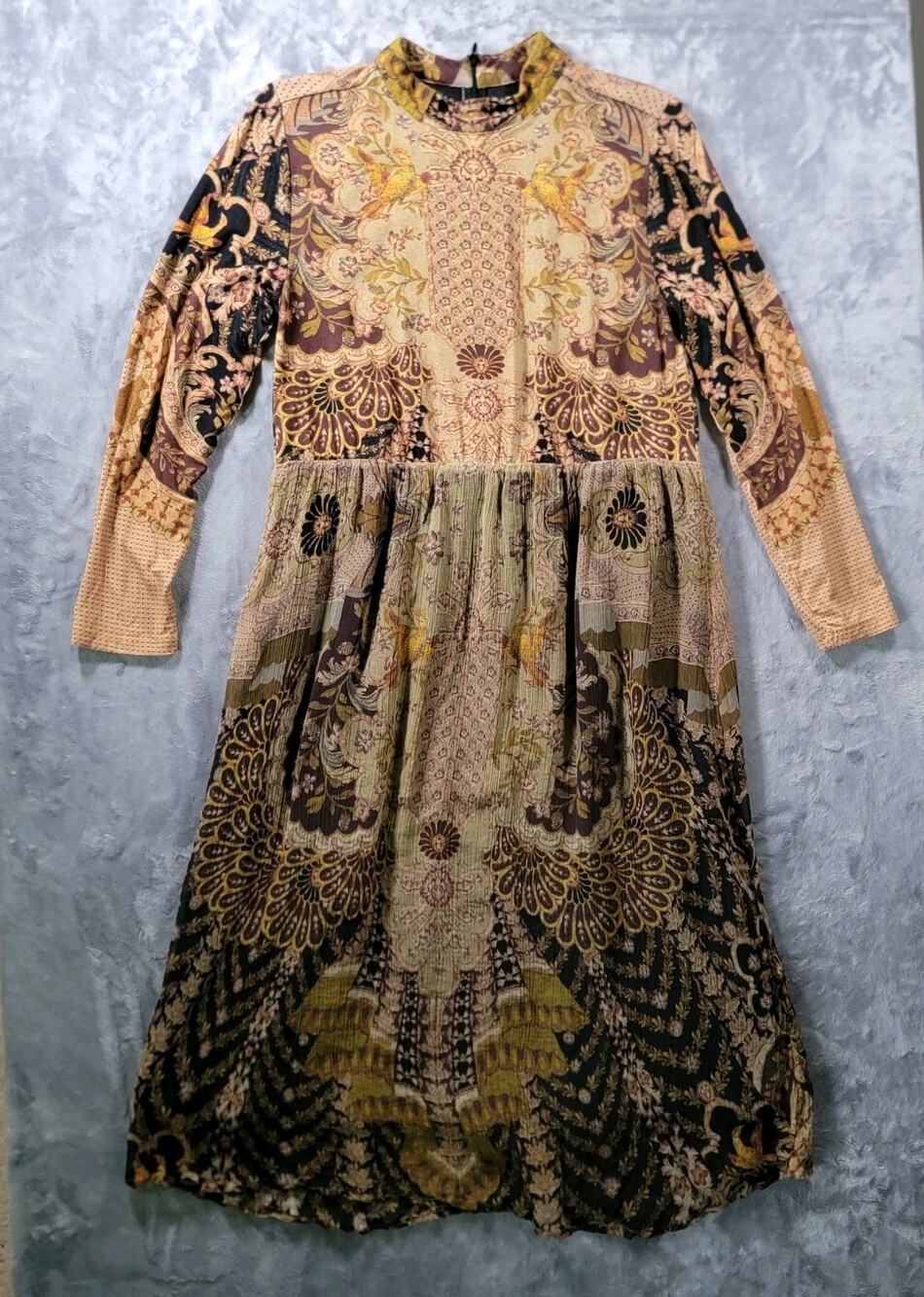 Soft Surroundings 8P Long Sleeve Antique Sage Enchaned Forest Boho Dress